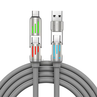 Kabel Pengisian Daya Cepat 240W 4 in 1 dengan Sambungan Putar USB ke Type-C untuk Ponsel, Dilengkapi Lampu LED Berpendar