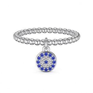 Dylam Dainty Fine Fashion Bijoux pour femmes en argent S925, anneaux pendulants ronds avec zircone cubique 5A et motif 'Evil' perlé - Product Image 1