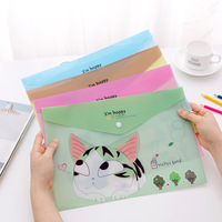 Almacenamiento de papelería escolar Dibujos animados Lindo gato Impresión Portátil PVC Tamaño A4 Bolsa de archivo para niños