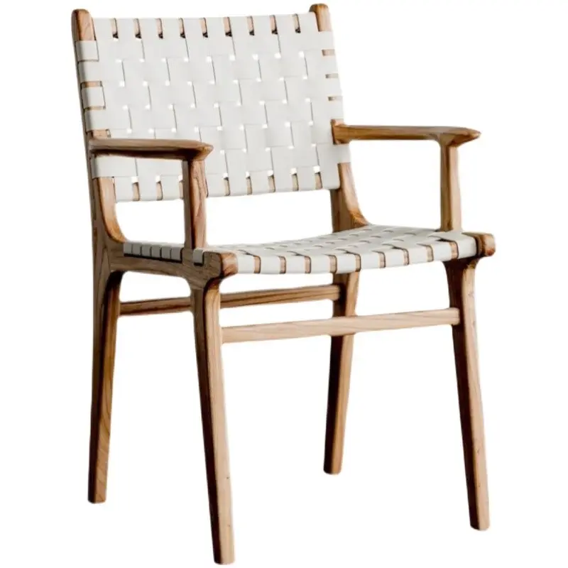 लकड़ी काठी बुना चमड़े के खाने की कुर्सी के साथ रेट्रो भोजन कक्ष बाक़ी एकल कुर्सी