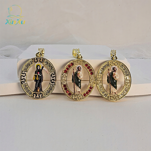 Colgante Religioso <span class=keywords><strong>de</strong></span> Aleación Premium Esmaltado con Incrustaciones <span class=keywords><strong>de</strong></span> Diamantes <span class=keywords><strong>de</strong></span> Imitación para la Colección <span class=keywords><strong>de</strong></span> Joyería <span class=keywords><strong>de</strong></span> <span class=keywords><strong>San</strong></span> <span class=keywords><strong>Judas</strong></span> Tadeo y Santa Muerte - Product Image 1