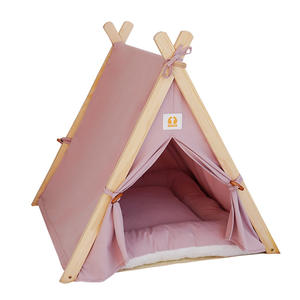 2023 <span class=keywords><strong>cama</strong></span> plegable de lino y madera de algodón para perros y gatos, casa <span class=keywords><strong>Tipi</strong></span>, <span class=keywords><strong>cama</strong></span> para mascotas con dosel extraíble, tienda de sombra - Product Image 4