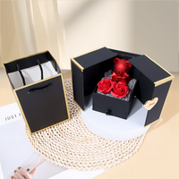 Boîte à bijoux en forme de cœur à double porte avec rose surprise pour la Saint-Valentin, cadeau de fleurs préservées