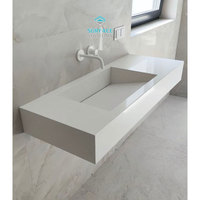Vasque de lavage en acrylique massif jaune de qualité commerciale, en pierre acrylique pleine, pour pose en joint.