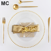 Assiettes de Présentation Rondes en Verre Doré et Argenté de 12,6 Pouces, Transparentes, Vente en Gros, pour Décoration de Mariage