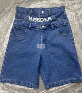 Shorts <span class=keywords><strong>en</strong></span> <span class=keywords><strong>jean</strong></span> double <span class=keywords><strong>taille</strong></span> pour hommes, style hip-hop, nouvelle conception personnalisée Guangzhou Shangshang - Product Image 1