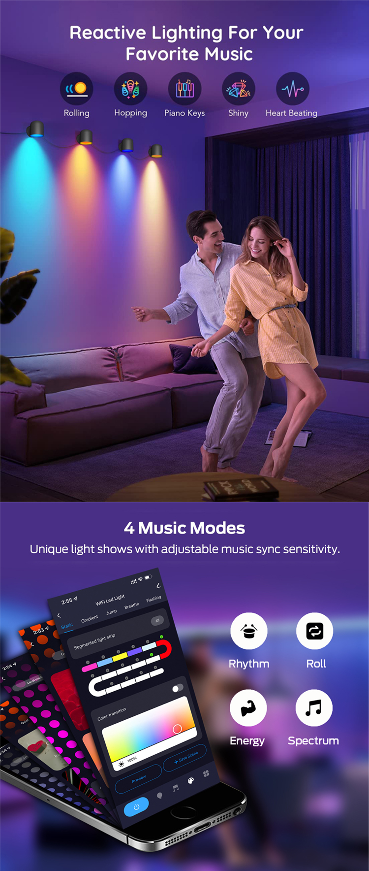 Nordic Modern Minimalist dimmable Wall Light Lines Decorative Smart LED lamp Living Room RGB Rainbow LED Smart Wall Lights