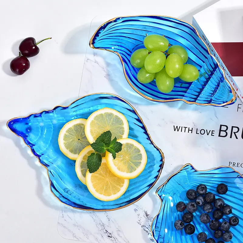 Bst Huishoudelijke Creatieve Blauwe Oceaan Serie Salade Snack Tray Dessertborden Glazen Schotel