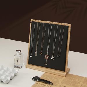 Justsoso Bamboo Necklace <b>Display</b> Stand Wood Jewelry Holder Black Pu Modern Rectangular Tabletop Organizer - Product Image 2