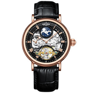 2025顶级流行皮革月相陀飞轮3D空心比例自动机械表男士现代古典风格 - Product Image 4