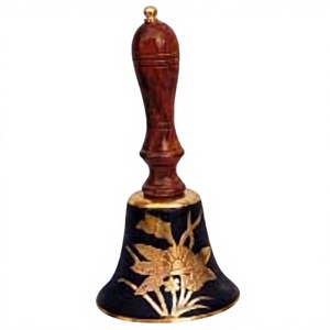 Cloche décorative Cloche en laiton métallique antirouille Cloches de table à chaud Cloche royale décorative en laiton avec poignée en bois - Product Image 1