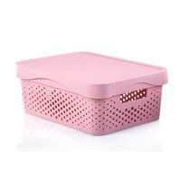 Panier de rangement rectangulaire empilable en plastique PP de style nordique avec couvercle et poignée pour vêtements, jouets, collations, salle de bain, rangement domestique