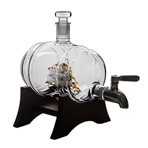 1000Ml Glazen Vat Whisky Karaf Met Schip En Spon Voor Liquor Wijn Whisky Brandy Emmer