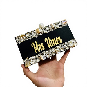 Sac à main en résine de haute qualité avec strass, motif carré, écologique, bandoulière, fermeture à rabat, chaîne, pour femme, soirée - Product Image 1