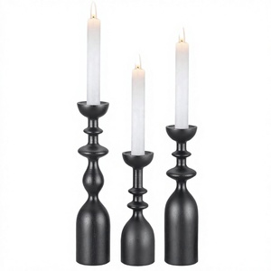 Elegant Set of Minimalist Black Natural <b>Wood</b> <b>Candlesticks</b> Modern- Home Decoration for Christmas Festive Ambiance - Product Image 4