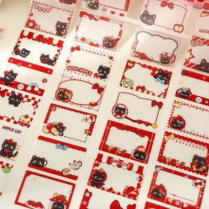 Phim hoạt hình đáng yêu mèo đen & táo đỏ bán trong suốt dính ghi chú cao nhấp chuột kéo ra kết cấu mờ - Product Image 4