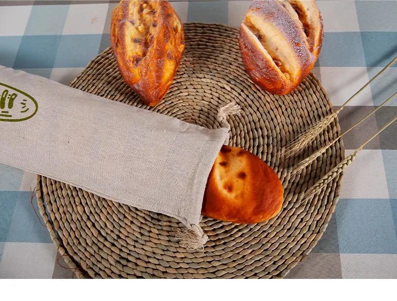 Eco friendly flax linen drawstring custom biodegradable bread bag