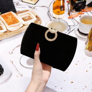 Factory Wholesale Chain Banquet <b>Bag</b> Rhinestone Buckle Evening Clutch <b>Bags</b> Autumn Winter Velvet Polyester Elegant Match Dress - Product Image 3
