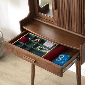 Nordic Solid Wood <b>Dressing</b> <b>Table</b> Walnut Color With <b>Mirror</b> Storage Bedroom Makeup <b>Vanity</b> - Product Image 2