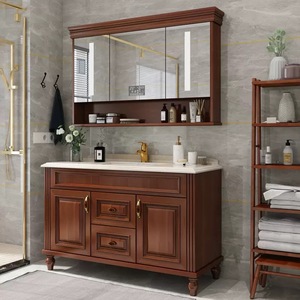 Mobile <span class=keywords><strong>Bagno</strong></span> Impermeabile in Legno Massello, Vanità Autoportante con Lavabo in Ceramica, Arredo <span class=keywords><strong>Bagno</strong></span> - Product Image 2