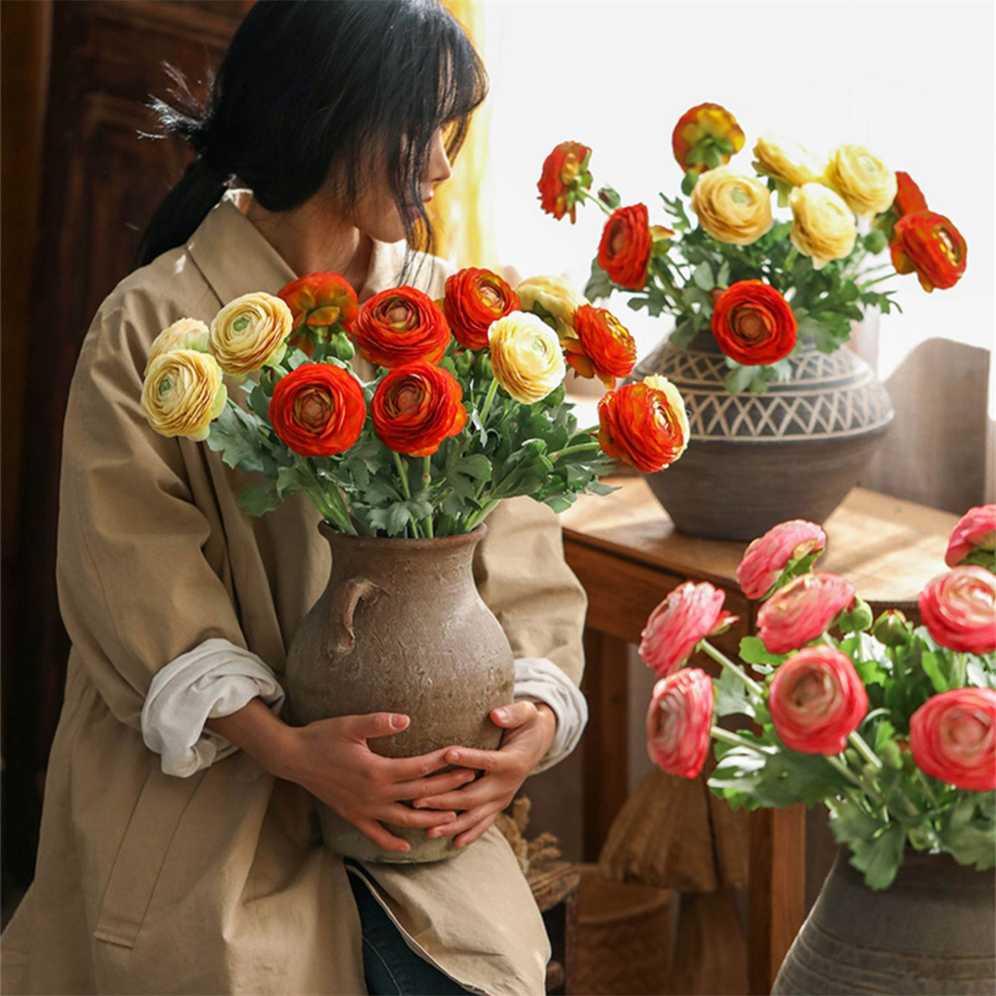 A-529 High Quality Antique Peony Burnt Orange Peony Flowers