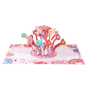甜甜甜圈3d弹出式卡片奢华贺卡展示空白情人节礼物环保纸祝福贺卡
