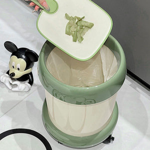 Wheeled Trash Can Cylindrical Lidless With Pressure Ring Indoor Use Apple Heart Design - Product Image 2