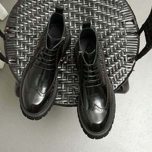 Mens Engraved Leather Brogue Ankle <b>Boots</b> English Style Shiny Thick Sole Height Increasing Business Casual Footwear - Product Image 4