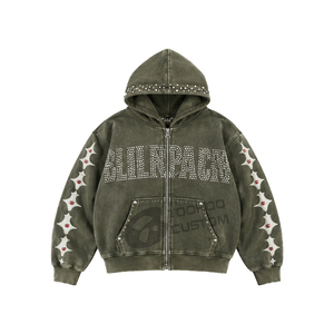 Custom 450gsm Heavyweight Cotton Hoodie Men's Streetwear Boxy Fit <b>Vintage</b> Acid Wash Rhinestone Blank Fleece Pullover <b>Jumper</b> - Product Image 3