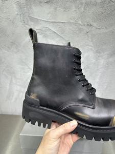 Botas de Trabajo de Cuero Vacuno Negro para Hombre, Suela de Goma con Tacos Gruesos, Cierre de Cordones, Estilo Urbano - Product Image 4