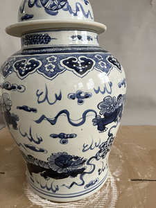 Tarro de templo Chinoiserie grande Vintage con diseños de perro Foo, tarros de jengibre de León azul y blanco Chinoiserie grande, tarro con tapa <span class=keywords><strong>Shenlong</strong></span> - Product Image 4