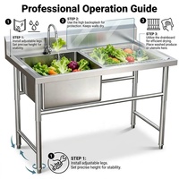 Évier commercial en acier inoxydable à cuve unique avec égouttoir, évier utilitaire autoportant pour station de préparation de restaurant