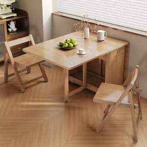 Solid Wood <b>Dining</b> <b>Table</b> Rectangle <b>Foldable</b> Telescopic Dual Purpose For <b>Dining</b> Room - Product Image 3