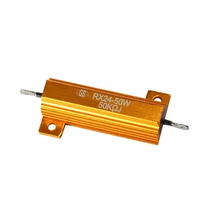 Disipasi Panas Resistor RX24-50W Emas Aluminium Shell High Power Resistance 0.1/0.5/1/50/100 Ohm 2K