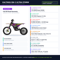 Valtinsu EM-5 Ultra Storm, moto électrique tout-terrain, niveau d'étanchéité IPX6, 72V 8000W, pour traversée de ruisseaux, homologuée CE