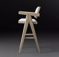 Tabouret de bar RH de style américain Jacob en chêne massif, dossier haut, utilisation commerciale, design classique personnalisable, mobile et confortable
