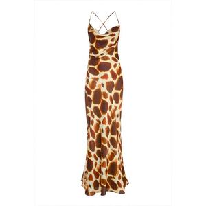 <span class=keywords><strong>Abito</strong></span> Lungo da Donna con Stampa Giraffa, Spacco Laterale, <span class=keywords><strong>Schiena</strong></span> Incrociata, Spalline Regolabili, Collo a Cappuccio, <span class=keywords><strong>Schiena</strong></span> Scoperta, in Viscosa - Product Image 5