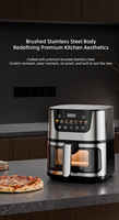 Friteuse à air numérique en acier inoxydable 2400W avec écran LED et commande tactile, grande capacité, sans huile, pour cuisine domestique