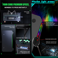 Table de jeu électrique LED en métal noir pour ordinateur portable et PC, bureau de gaming RGB pour joueurs, vente en gros