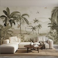 Wallpaper Mural Kecantikan Bunga Tanaman Tepi Air Tropis Latar Belakang Hijau Timbul Modern yang Dapat Dilepas, Mudah Tahan Air dan Tahan Api