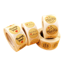Autocollants de remerciement en papier kraft recyclé, adhésifs et à gratter - Formes rondes et carrées personnalisées pour offrir en cadeau
