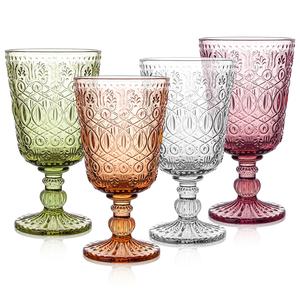 Vintage 10oz Becher Clear Stemmed Getränke glas mit geprägter Linie strukturiertes Design Weinglas - Product Image 1