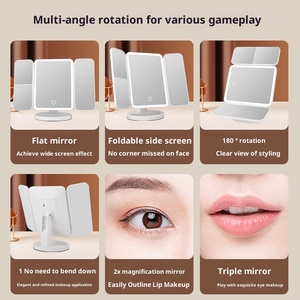Modern <strong>LED</strong> Eco-friendly Plastic Makeup <strong>Mirror</strong> Desktop Fill <strong>Light</strong> 10x Magnification Three-Sided Folding Shell Rotating Storage - Product Image 3