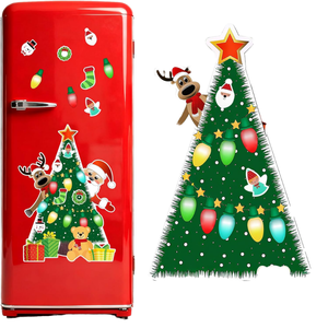 Autocollants magnétiques de Noël ShengBaiNa pour réfrigérateur - <span class=keywords><strong>Arbre</strong></span> de Noël amovible avec motif Père Noël et rennes pour surfaces métalliques - Product Image 1