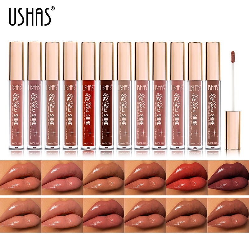 Waterproof Liquid Lip Gloss - USHAS 12 Colors Pearl Lipstick