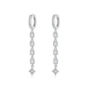 Elegant women wedding jewelry 925 silver long dangle earrings