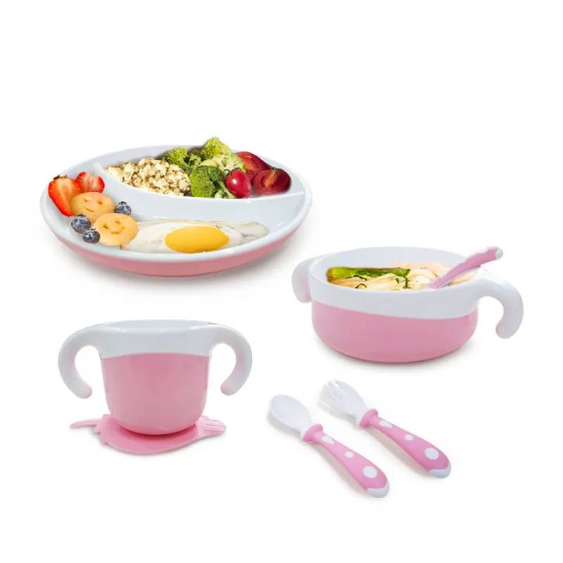 Hoge Kwaliteit Food Grade Pp Materiaal Kom Lepel Plaat Servies Cadeau Verpakking Bpa Gratis 5Pcs Babyvoeding Set