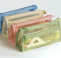 Trousse à crayons en maille triangulaire en polyester écologique transparente, grande capacité, double couche, en tissu