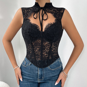 Nouveau corset en arête de poisson en maille transparente en dentelle sexy Spice Girls pour porter un petit gilet - Product Image 4