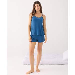 Conjunto de pijama para mujer, camisola y pantalones cortos, suave, de dos piezas, ropa de dormir de bambú, conjunto de pijama corto para estar en casa - Product Image 2